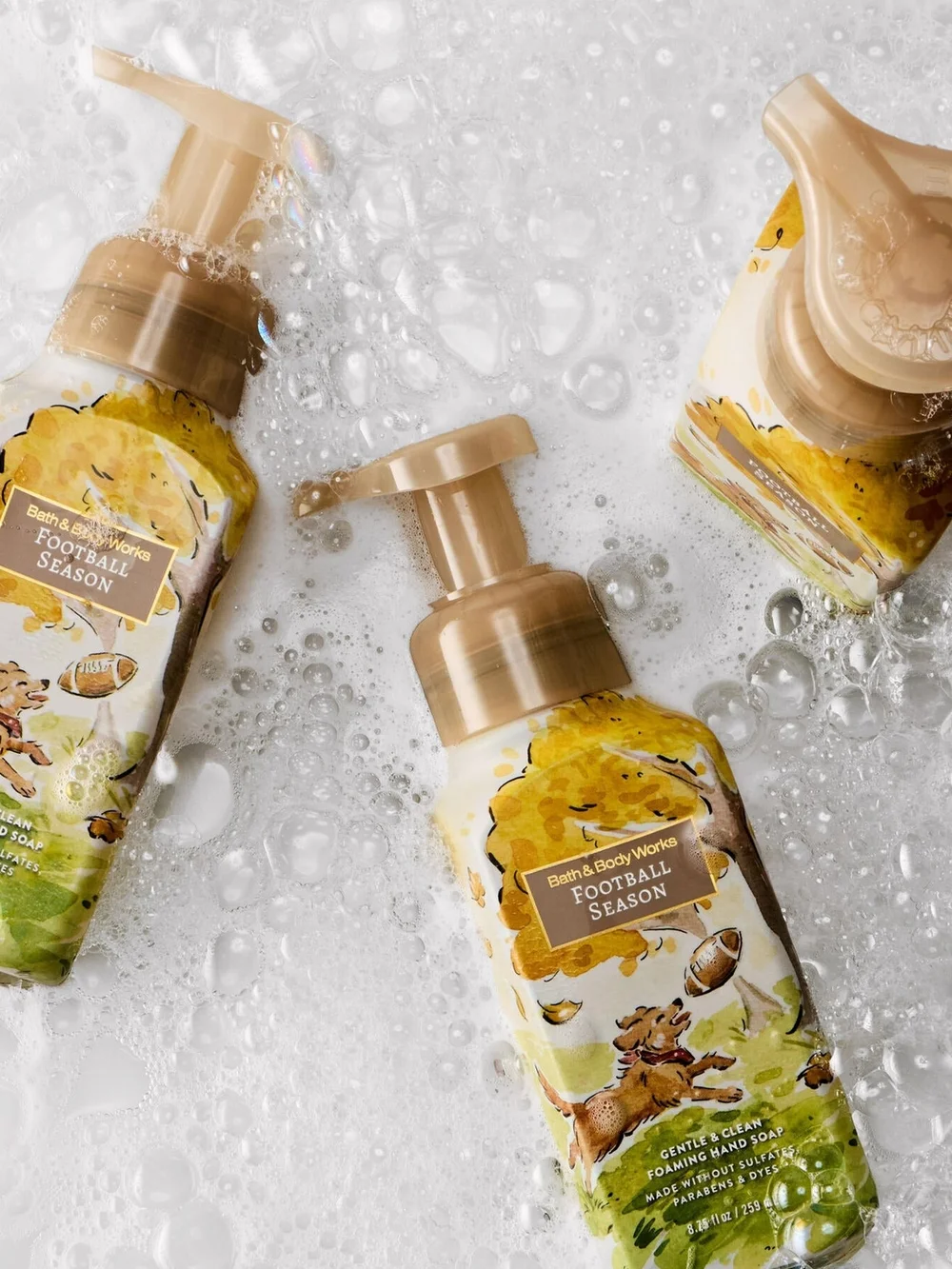 Bath & Body Works Football Season Foaming Hand Soap X3  Tan Pump With Dog Puppy